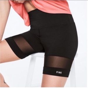 EUC Pink VS Black Biker Shorts Size L With Horizontal Mesh Insert